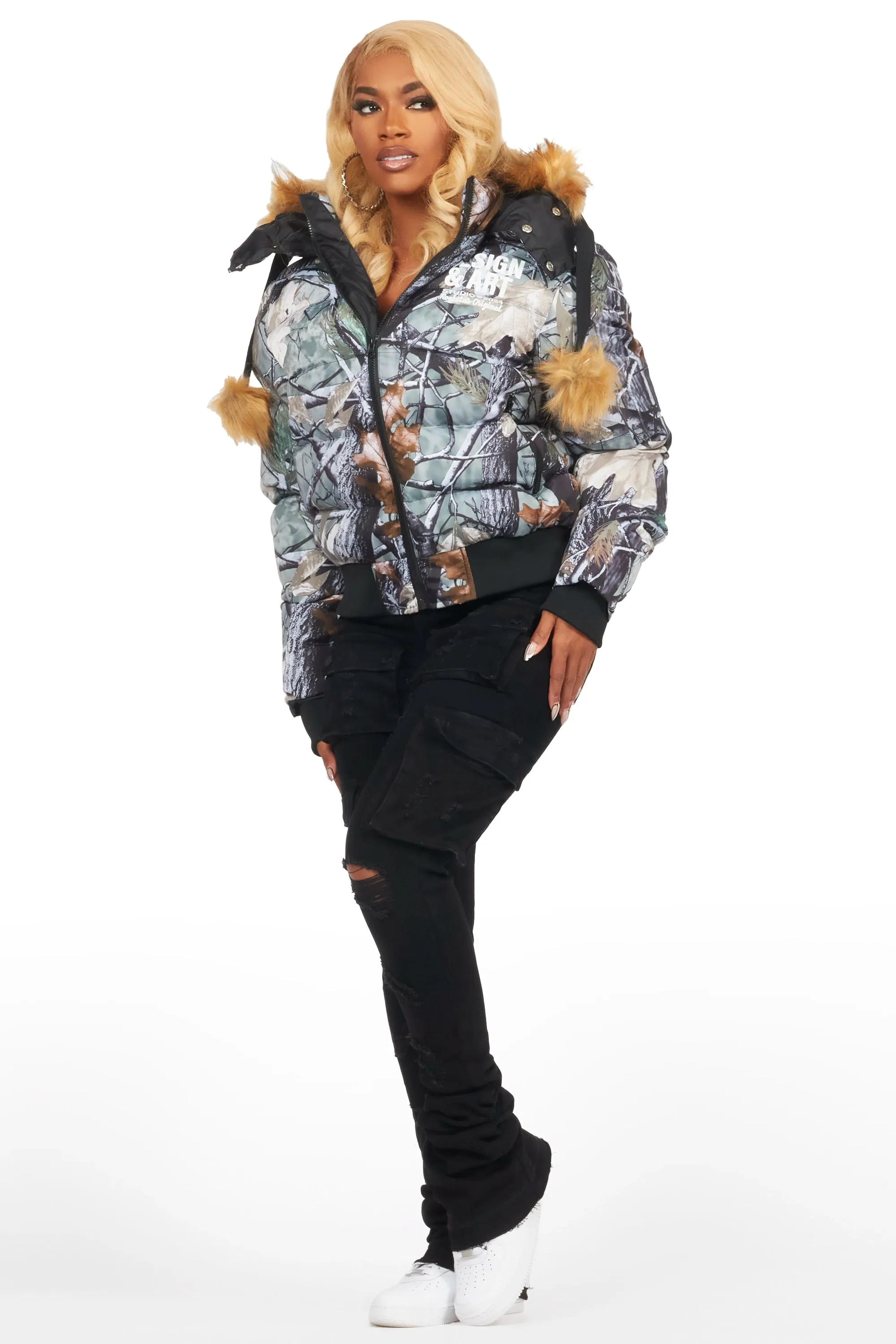 Benita Grey Tree Camo Puffer Jacket