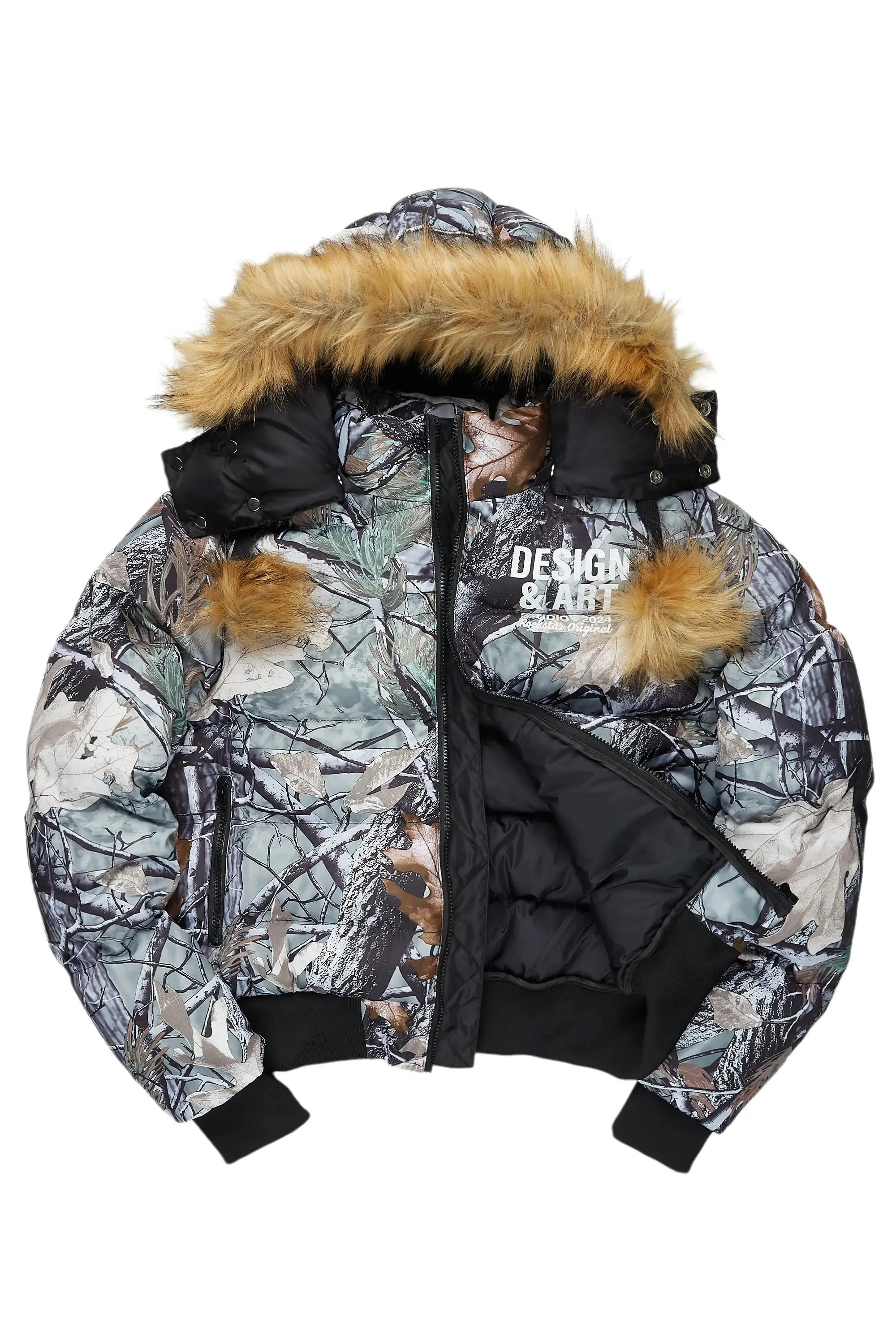 Benita Grey Tree Camo Puffer Jacket