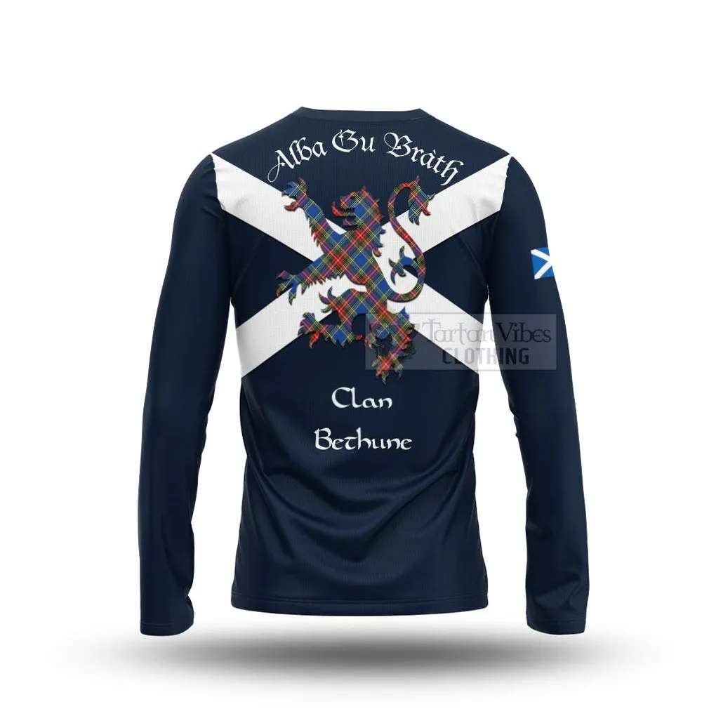 Bethune Tartan Lion Rampant Long Sleeve T-Shirt  Proudly Display Your Heritage with Alba Gu Brath and Clan Name