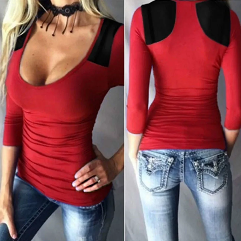 Big Scoop Patchwork Sexy Slim T-shirt