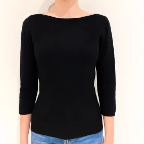 Black 3/4 Sleeved Cashmere Slash Neck Jumper Extra Small