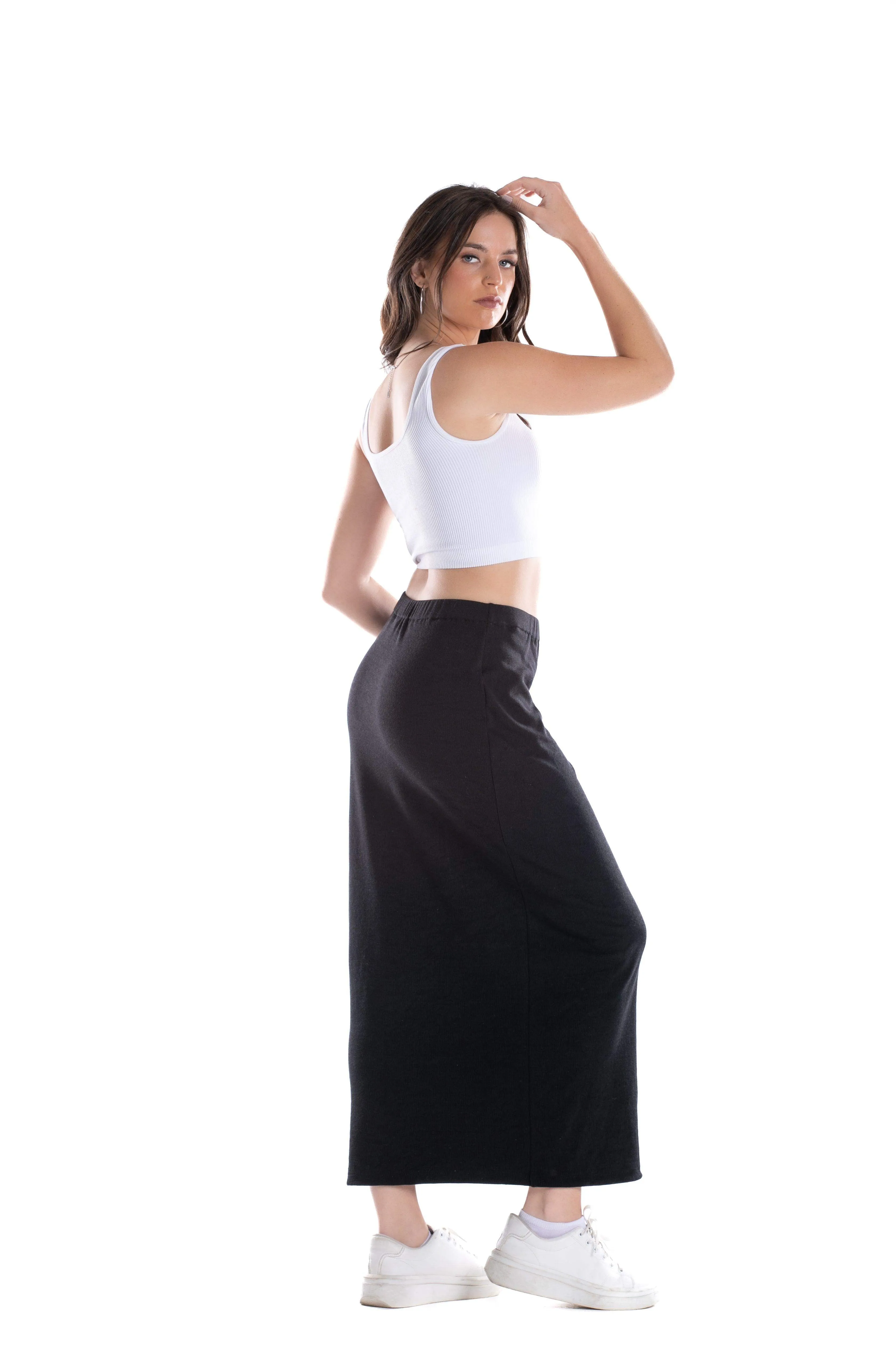 Black Cotton Midi Skirt