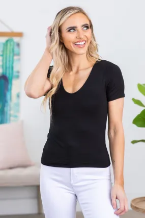 Black Double Layer V-Neck Short Sleeve Top