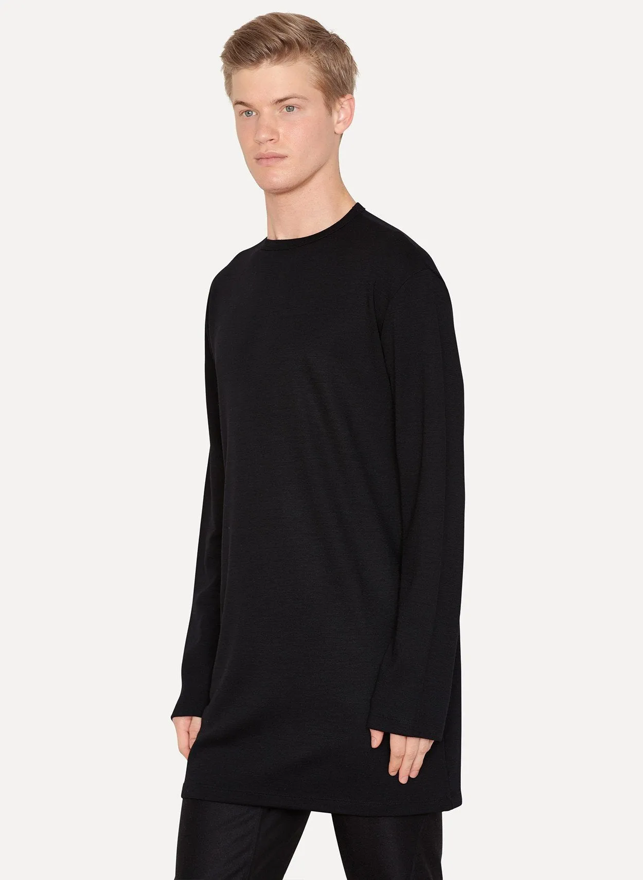 Black Wool Jersey Long Sleeve T-Shirt