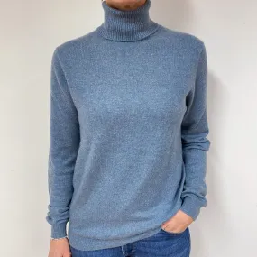 Blue Grey Marl Cashmere Polo Neck Jumper Medium