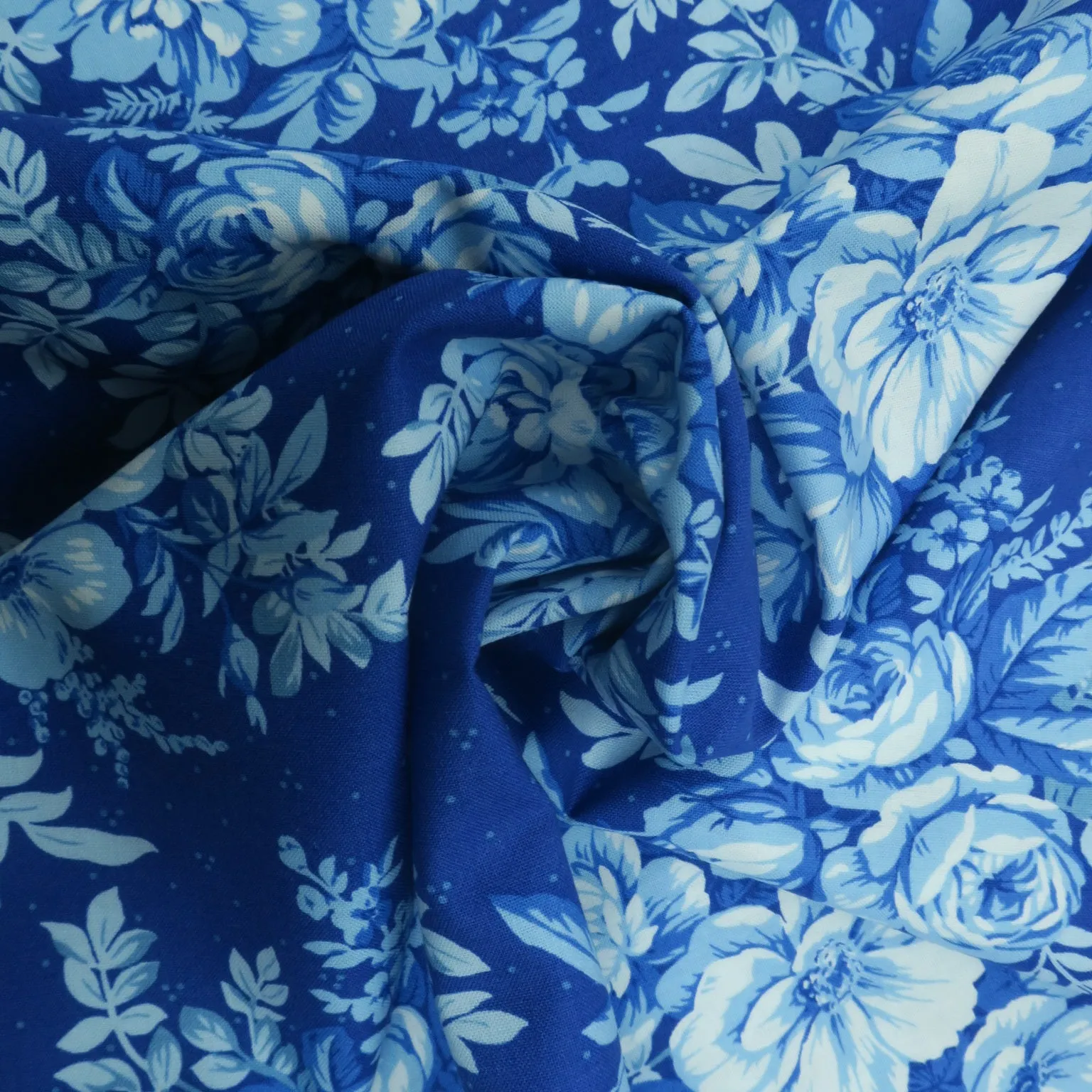 Blue Roses on Navy Background Printed Cotton