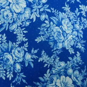 Blue Roses on Navy Background Printed Cotton