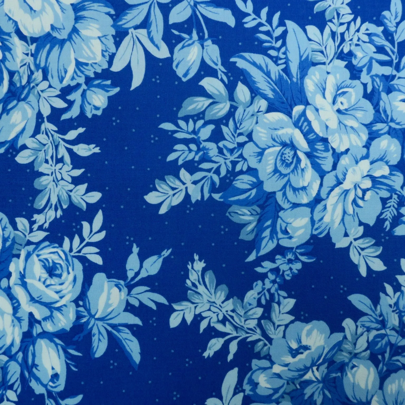 Blue Roses on Navy Background Printed Cotton