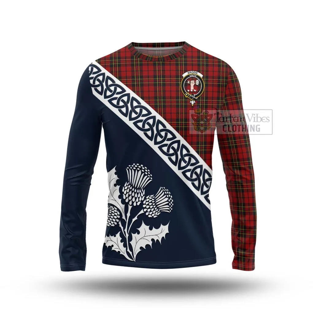 Brodie Tartan Long Sleeve T-Shirt Featuring Thistle and Scotland Map