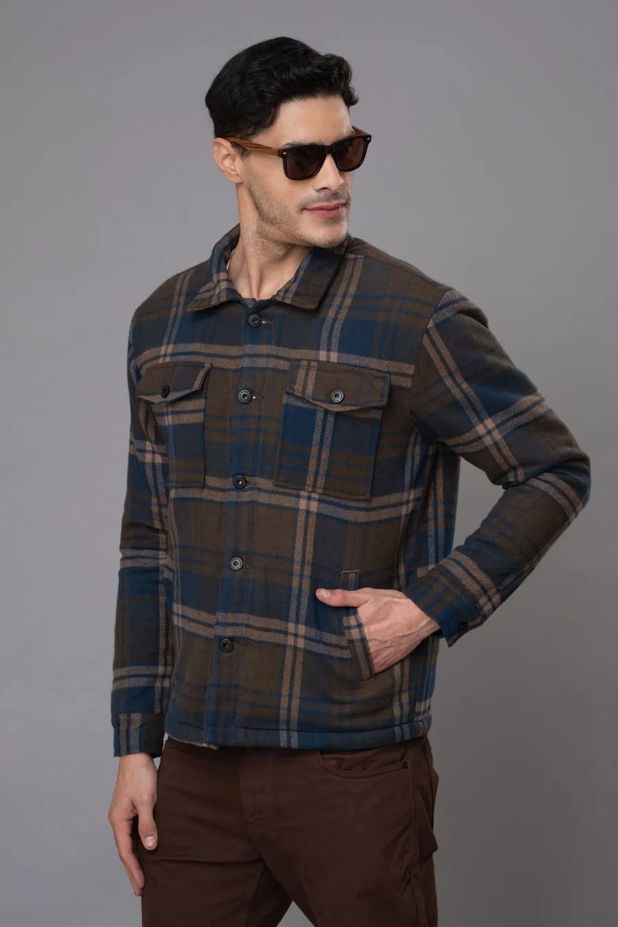 BROWN BLUE CHECKS JACKET