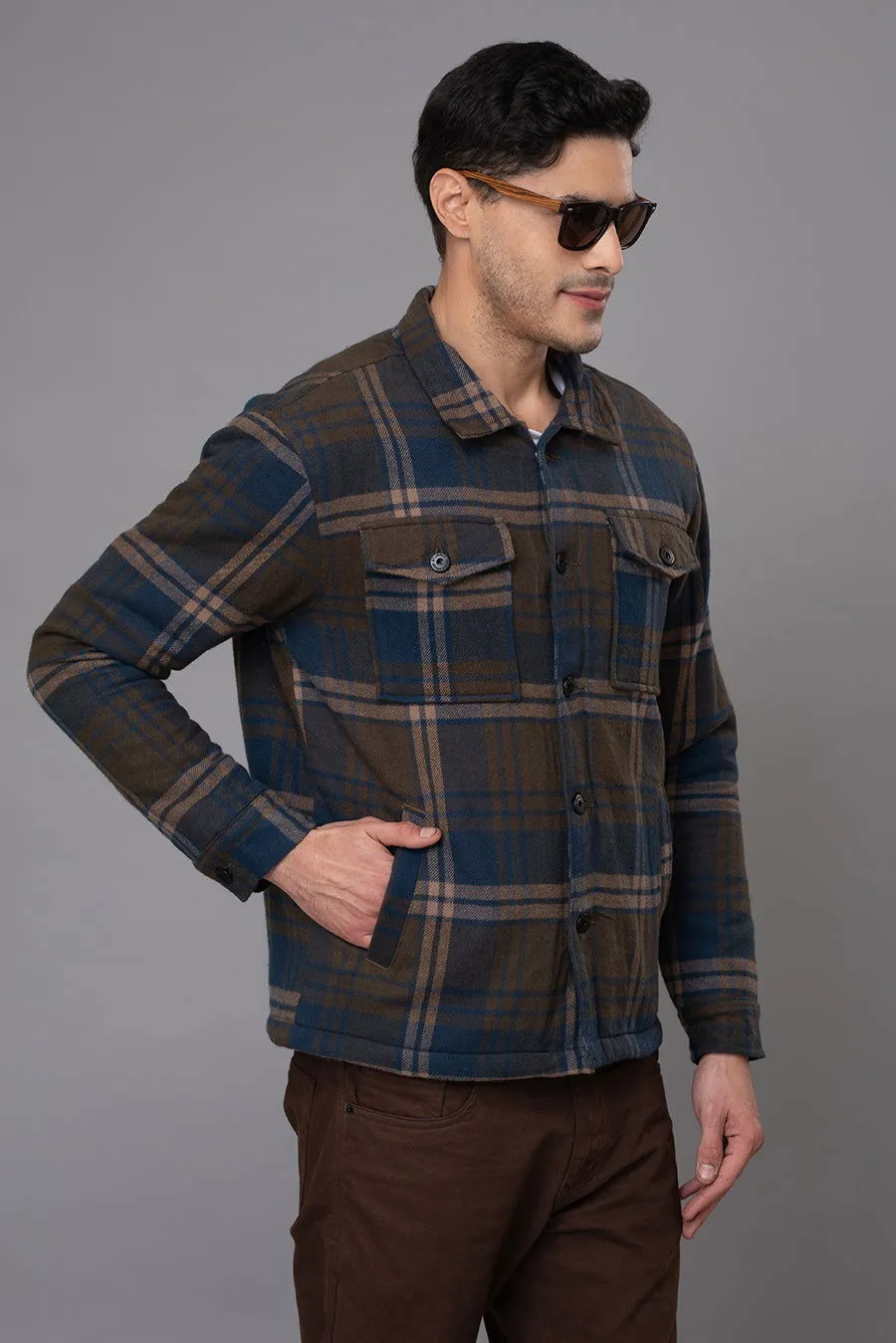 BROWN BLUE CHECKS JACKET