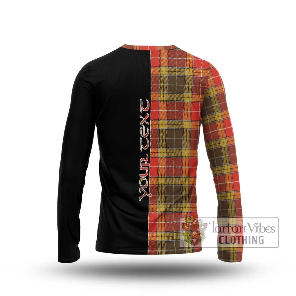 Buchanan Old Set Weathered Tartan Long Sleeve T-Shirt with Family Crest and Half Of Me Style