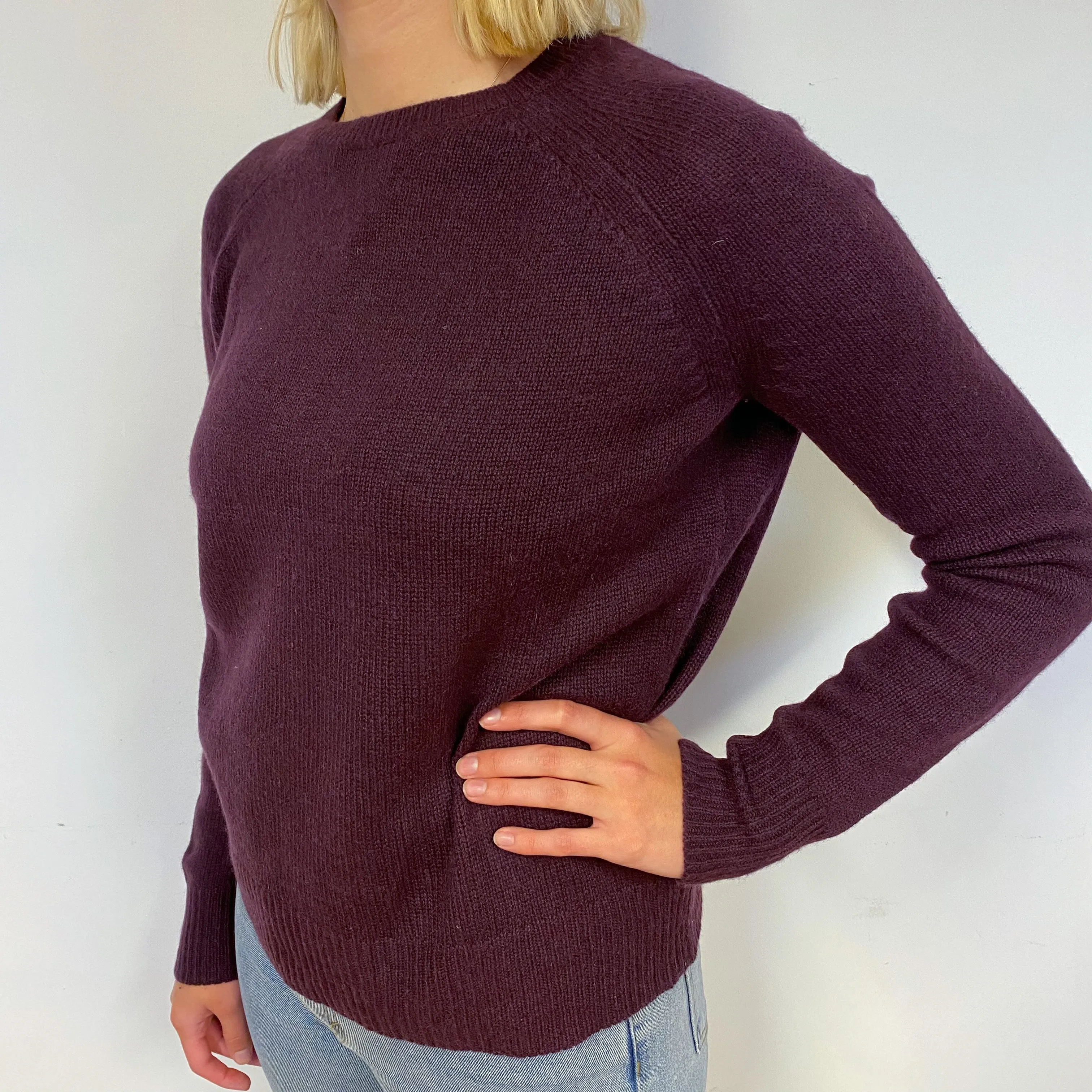 Burgundy Cashmere Crew Neck Jumper Small