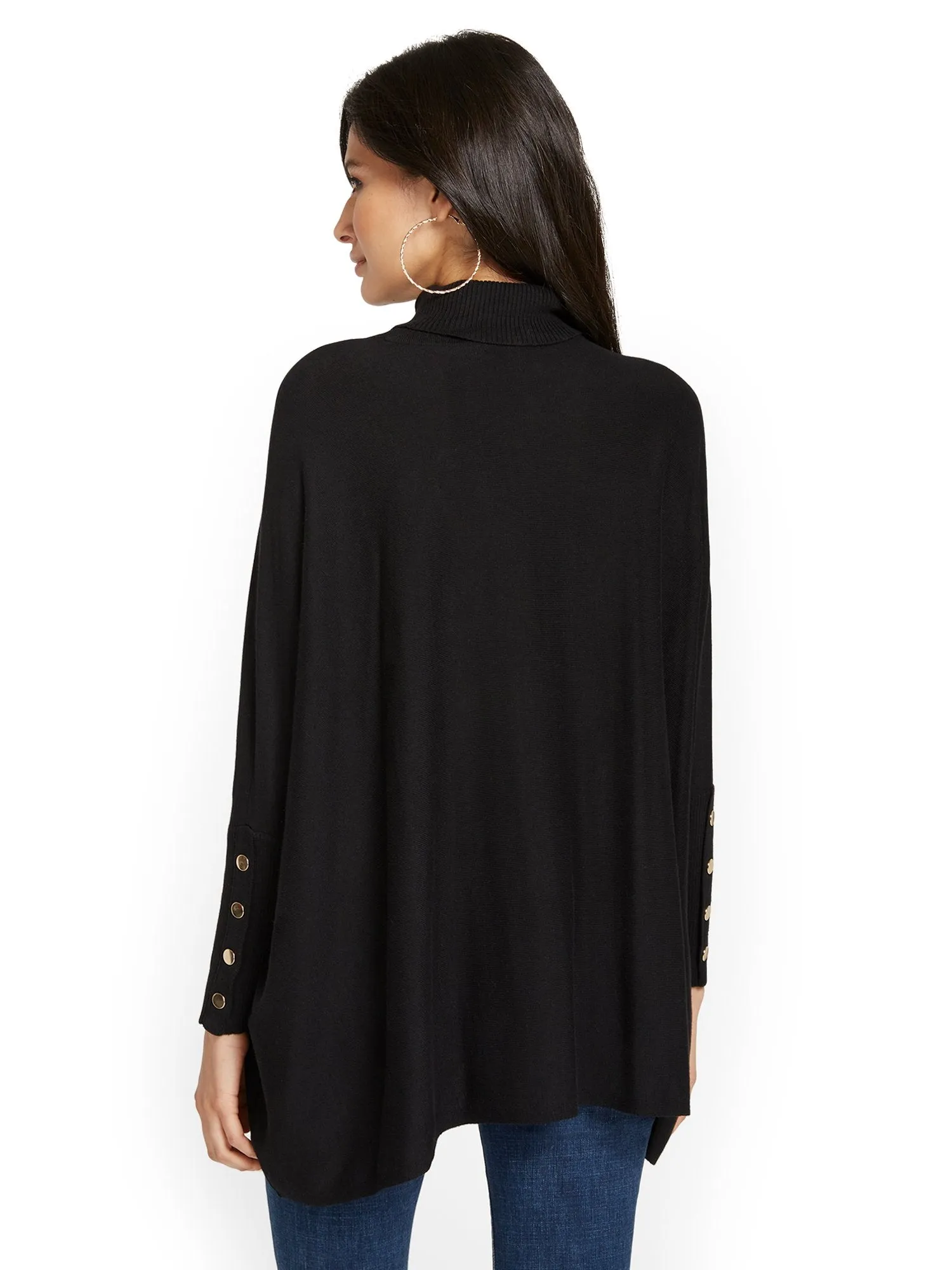 Button-Sleeve Turtleneck Poncho