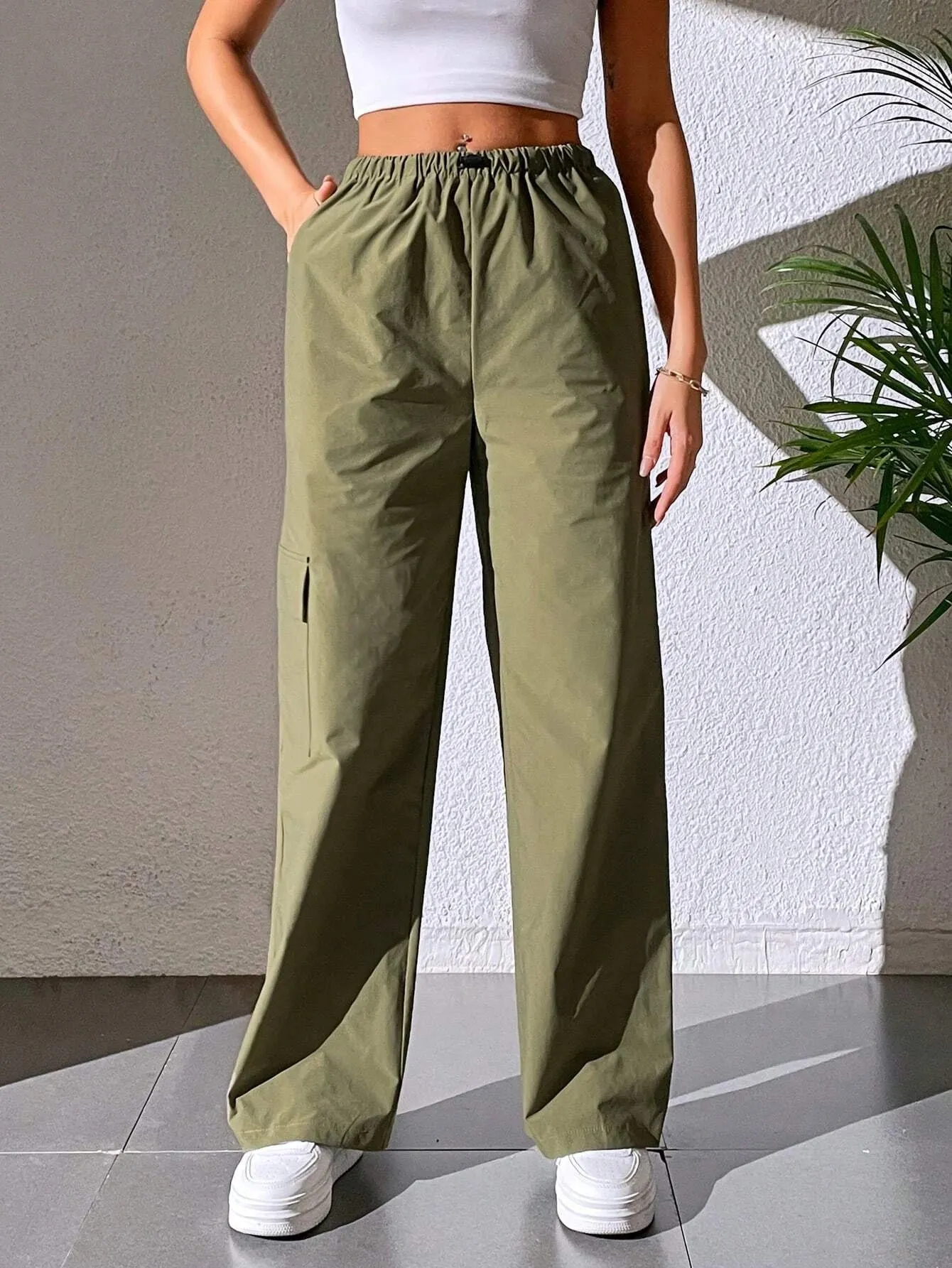 Casual Plain Cargo Cropped Pant