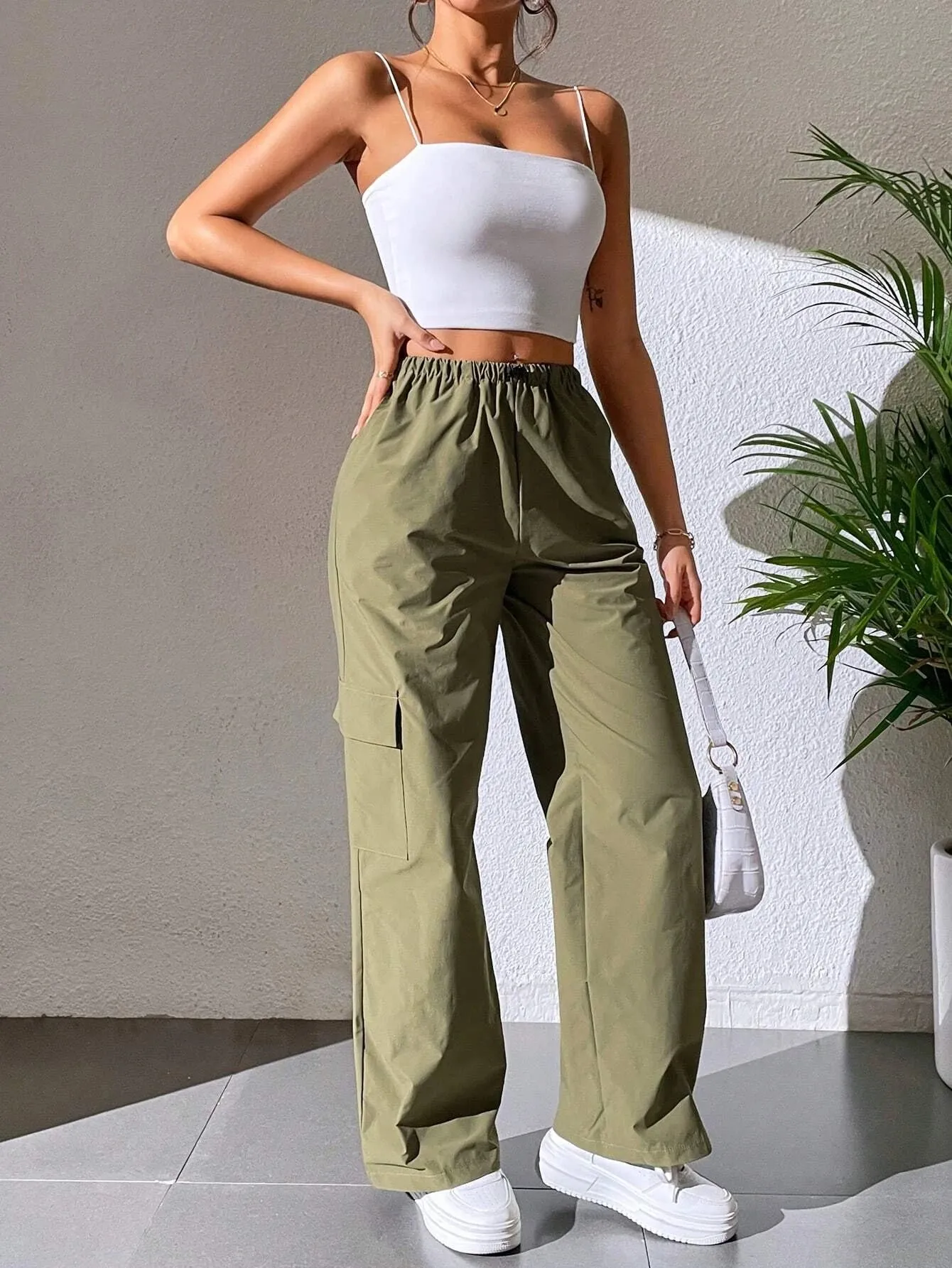 Casual Plain Cargo Cropped Pant