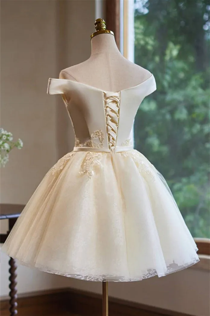 Champagne Appliques Bow A-line Short Dress