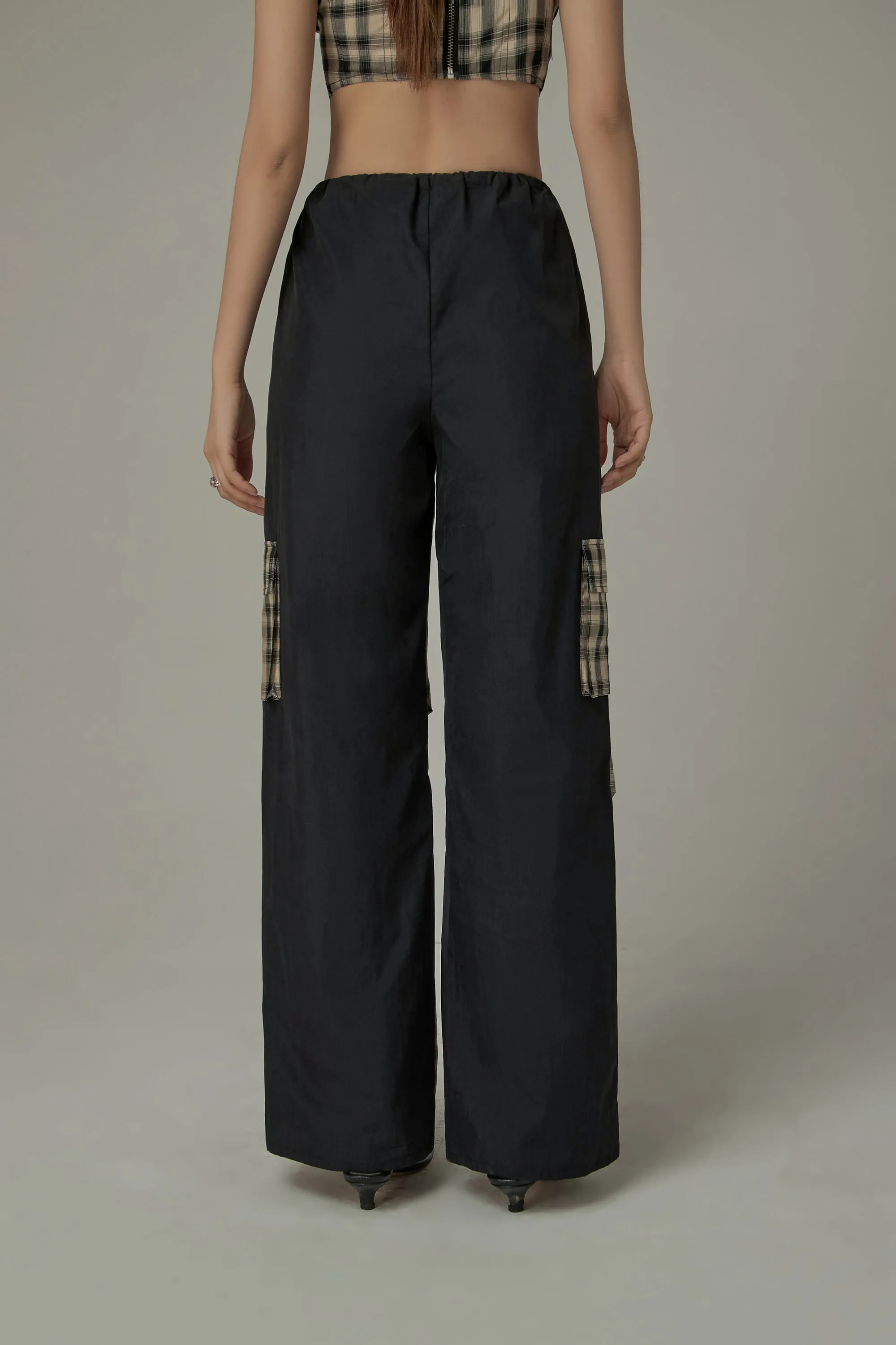 Checked Cargo Contrasting Color Casual Pants