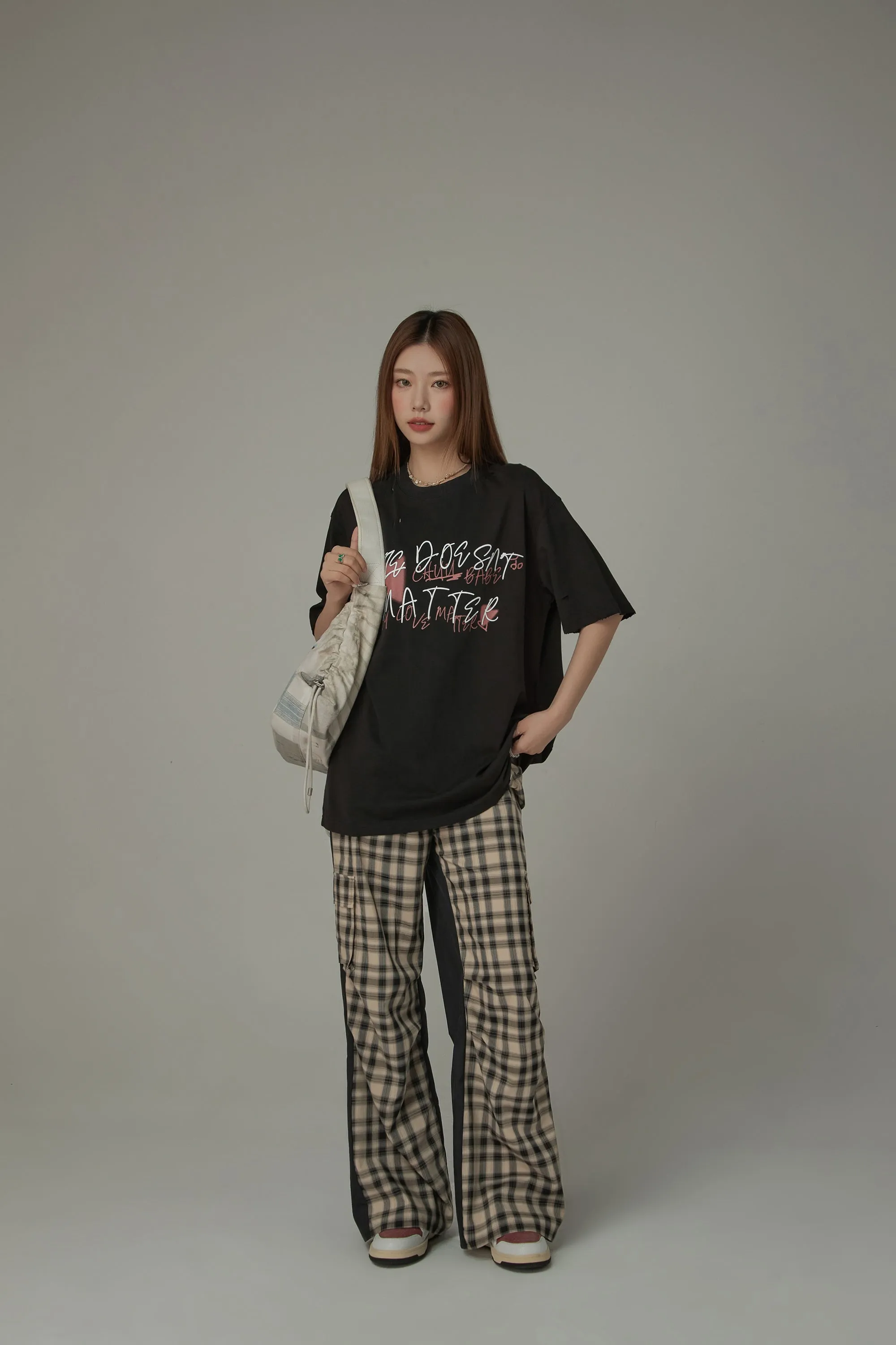 Checked Cargo Contrasting Color Casual Pants