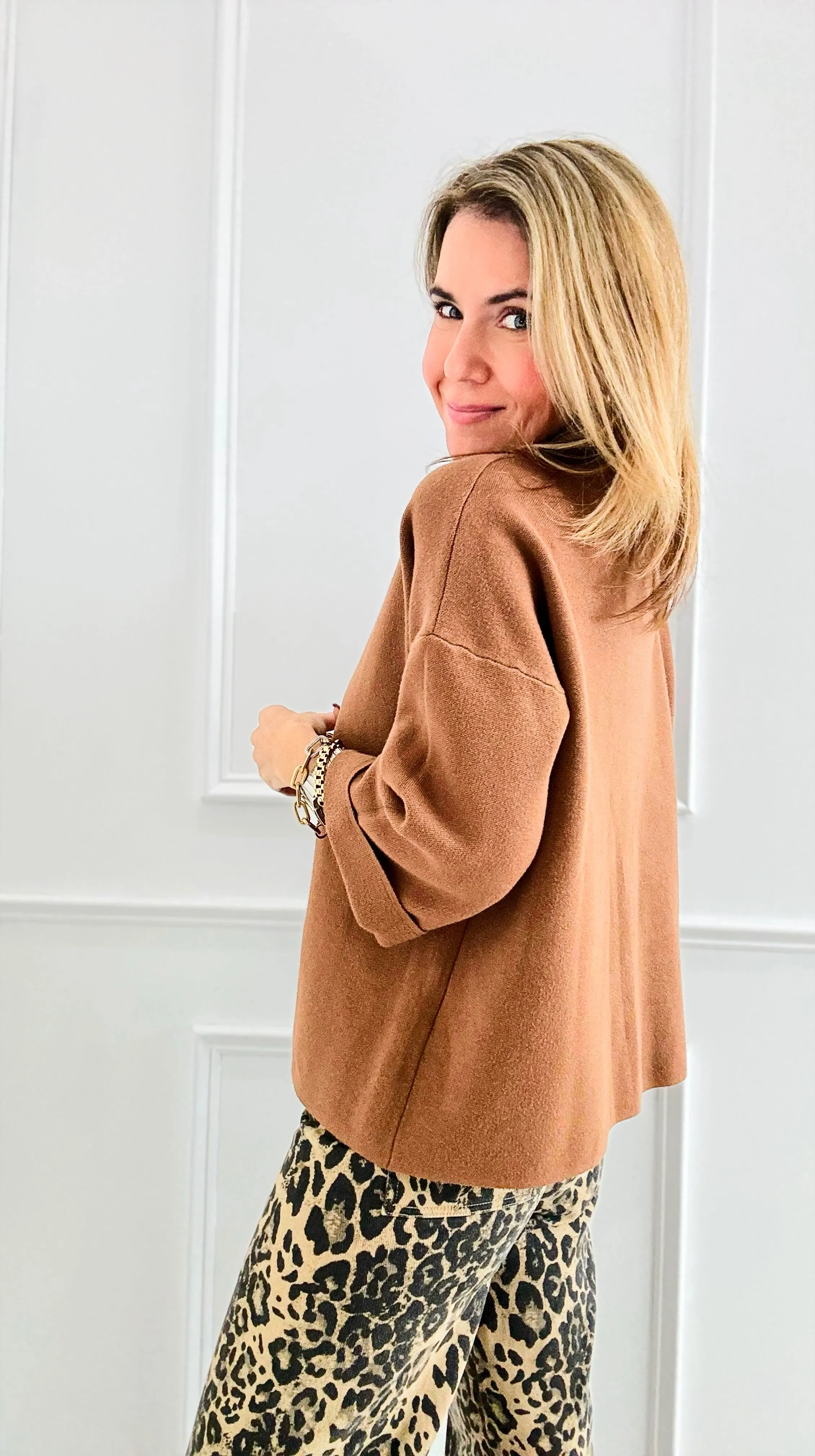 Chic Split Italian Sweater- Camel