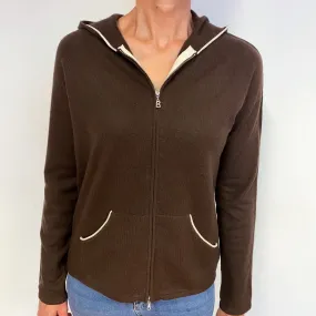 Chocolate Brown Cashmere Zip Up Hoodie Cardigan Medium