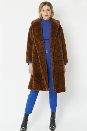 Chocolate Faux Fur Midi Shaved Shearling Coat