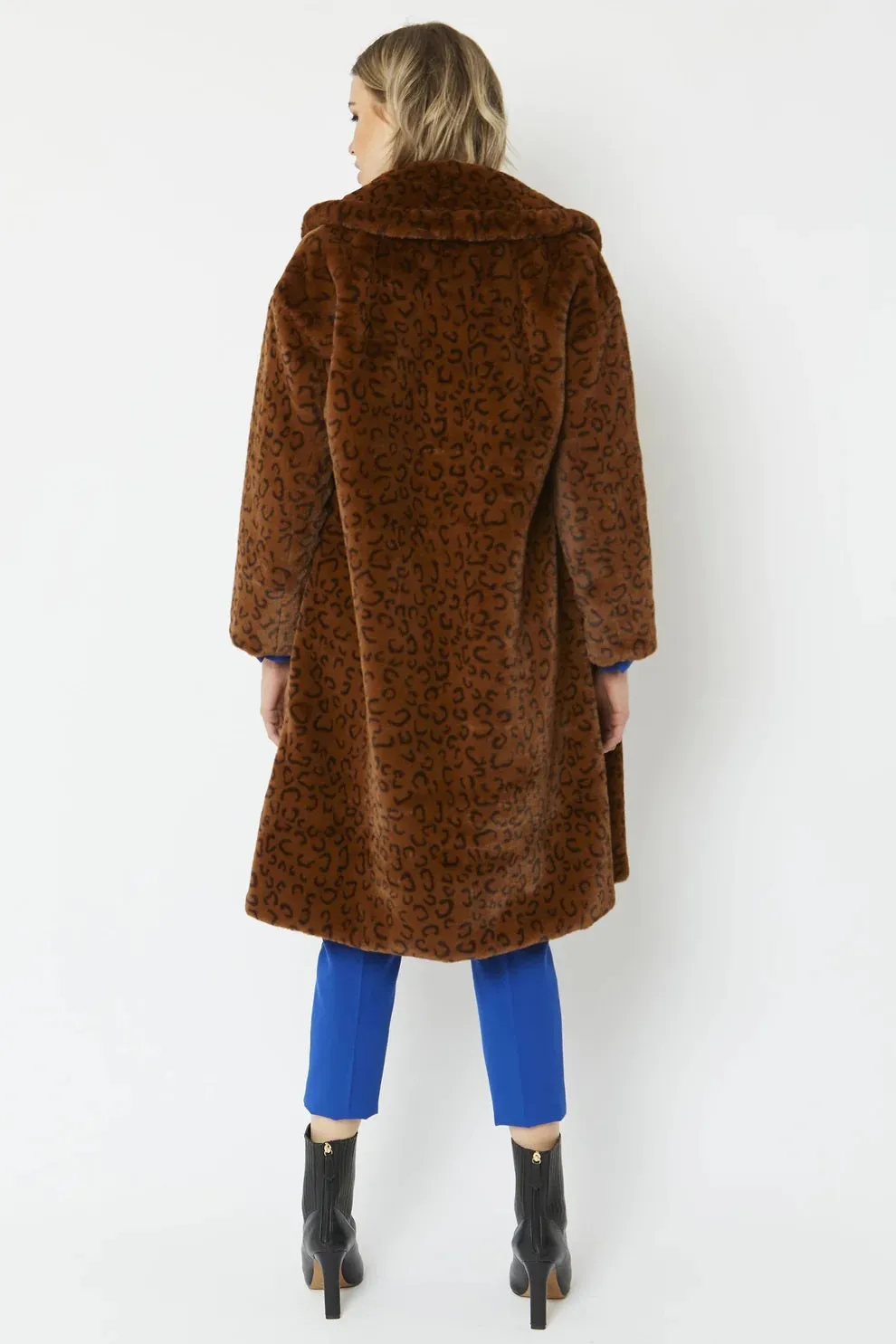 Chocolate Faux Fur Midi Shaved Shearling Coat