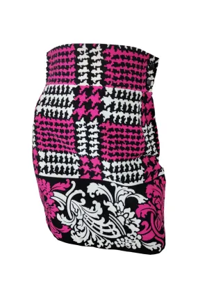 Christian Lacroix Vintage Black, Fuchsia & White Houndstooth Skirt, 1990s