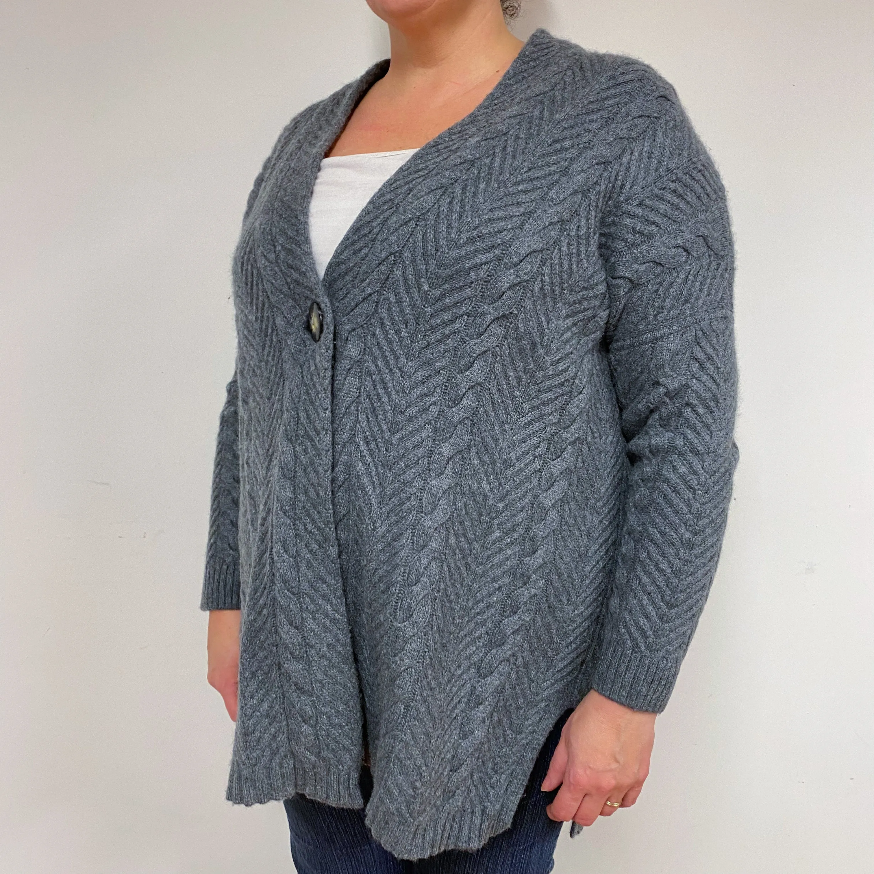 Chunky Slate Grey Cashmere Longline Cardigan Extra Large