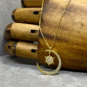 Crescent Moon & Star Sterling Silver Necklace