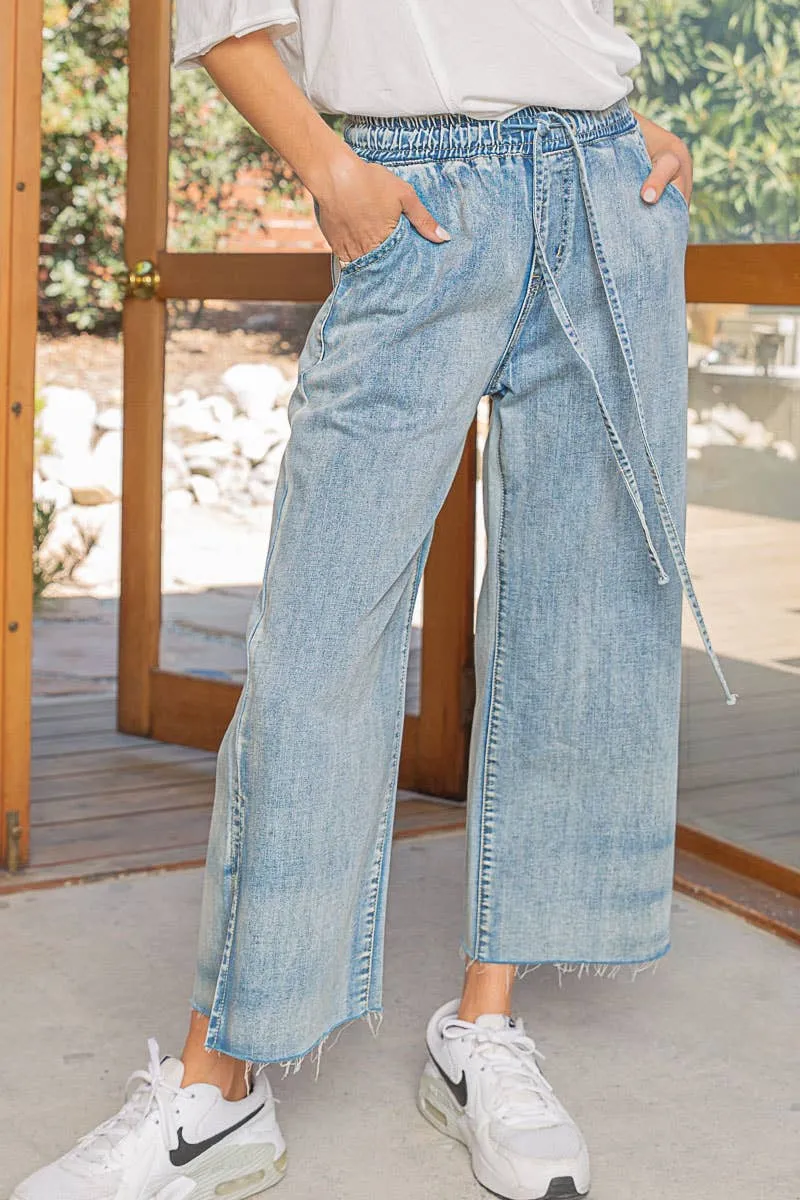 Cropped Wide Leg Raw Hem Denim