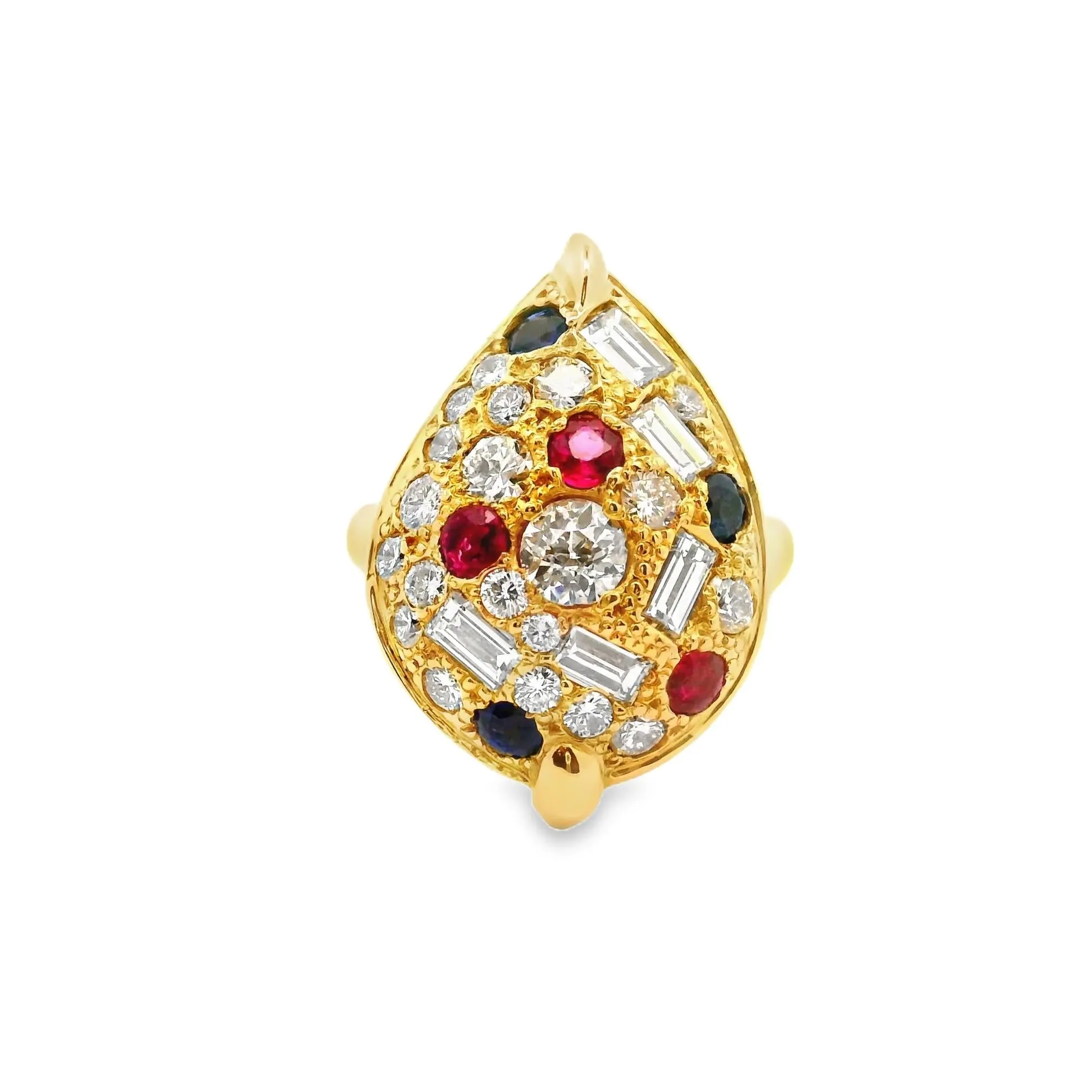 Diamond Sapphire Ruby 18k Gold Cluster Ring