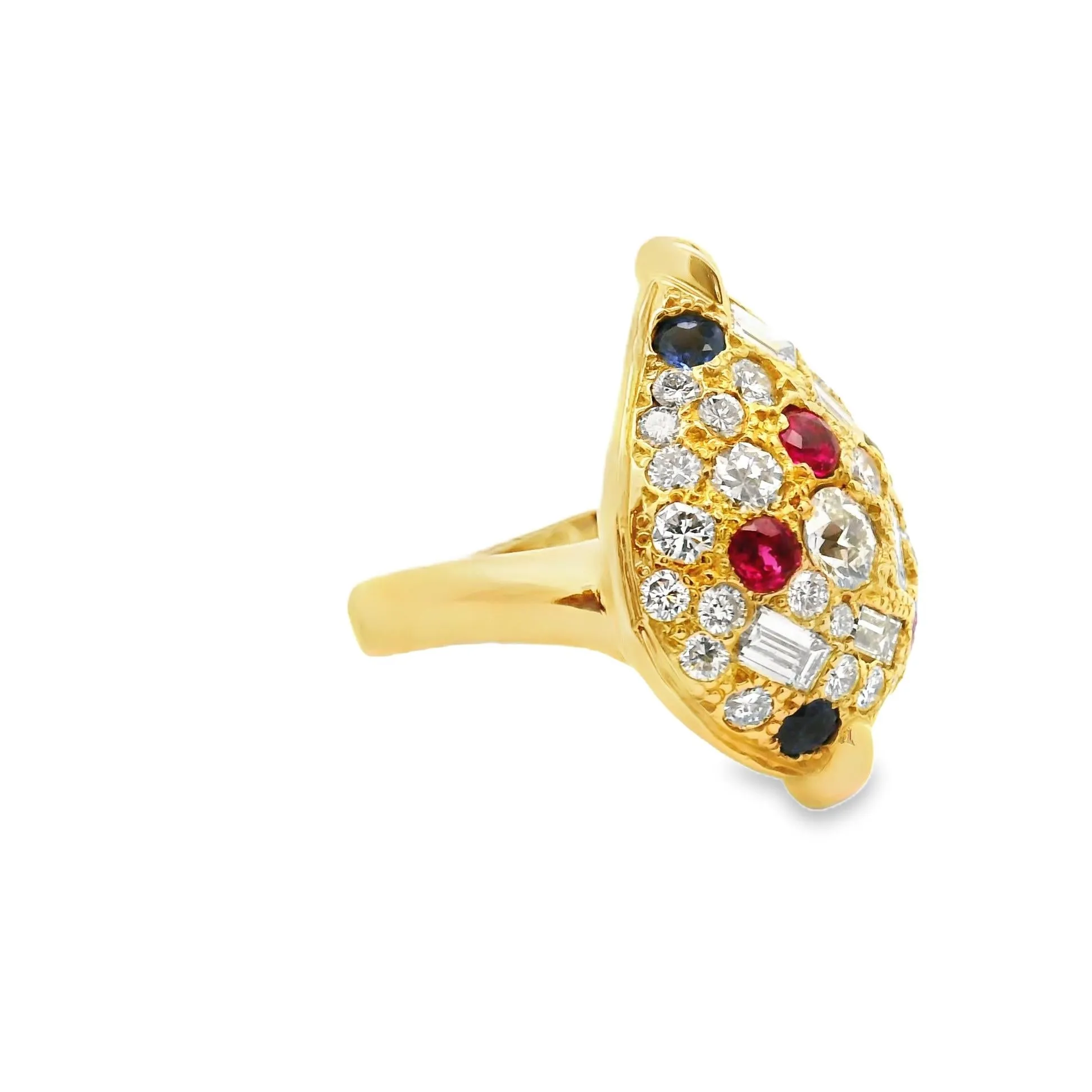 Diamond Sapphire Ruby 18k Gold Cluster Ring