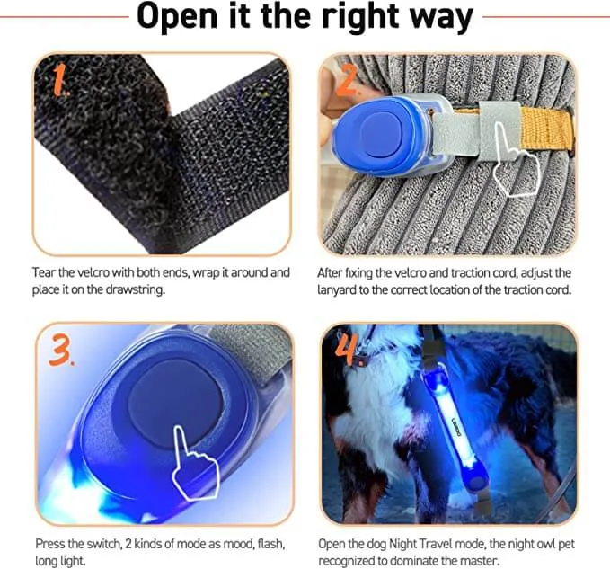 Dog Lights with Nylon Stickers for Night Walking Glowing Accessories for Collar Leash Harness