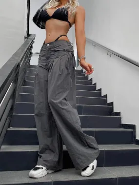 Drawstring Side Parachute Wide Leg Pants