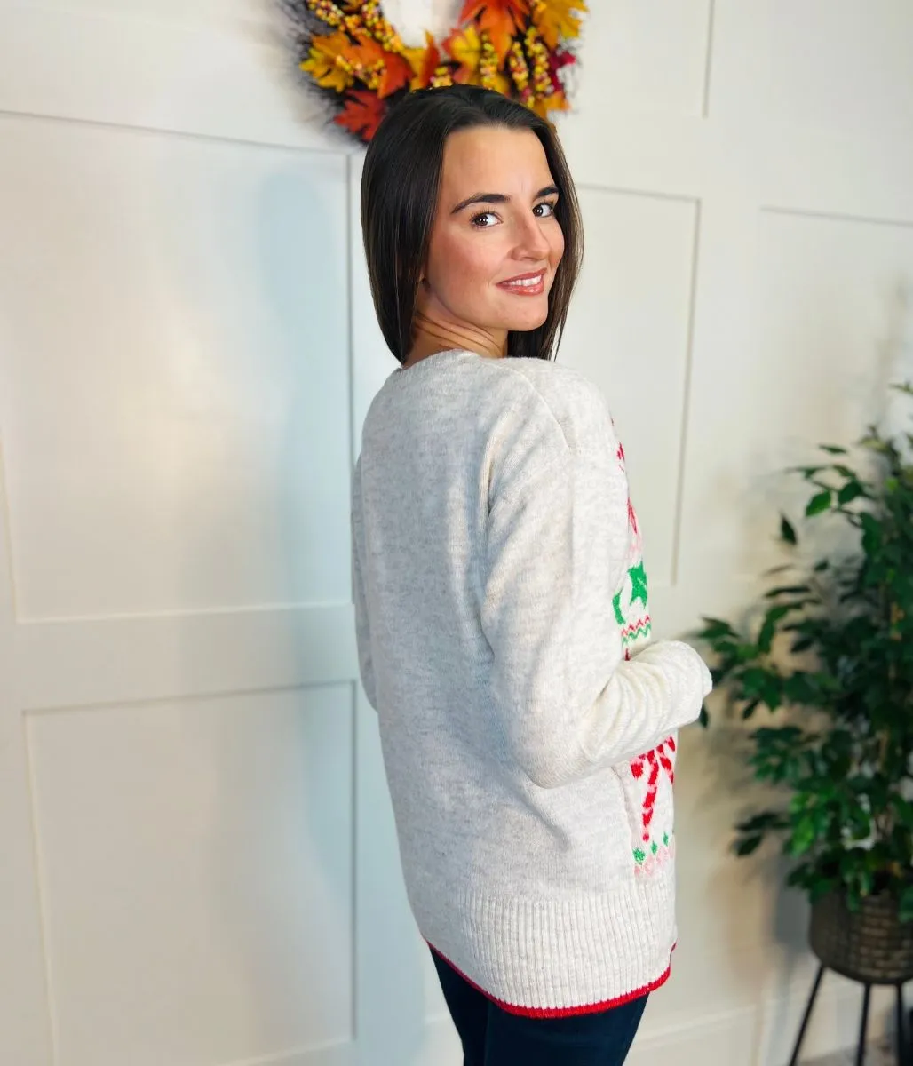 Ecru Candy Cane Christmas Jumper