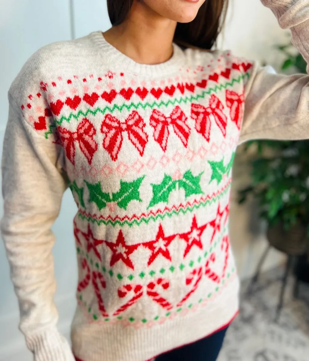 Ecru Candy Cane Christmas Jumper