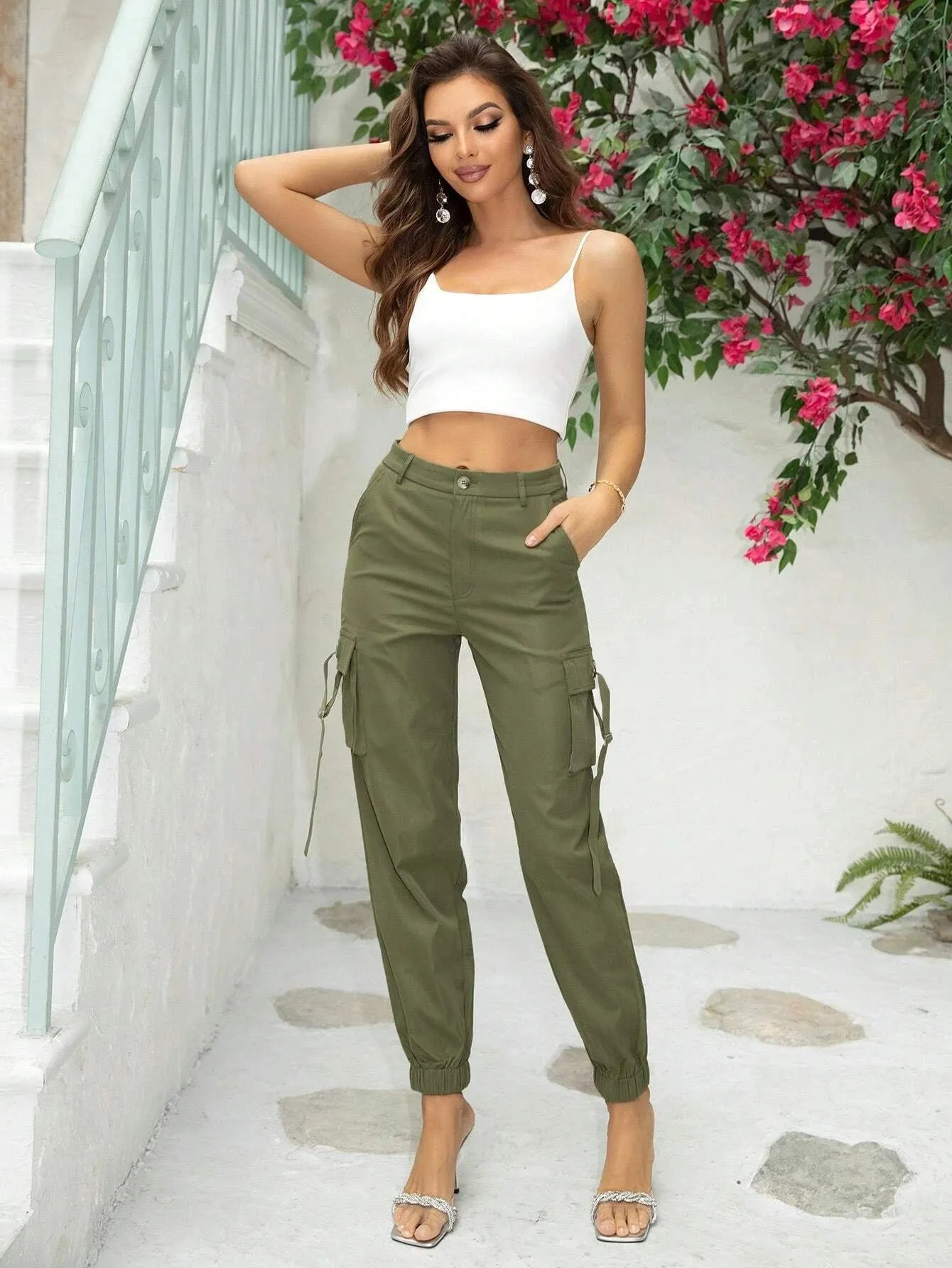 Elegant Flap Pocket Side Cargo Pants