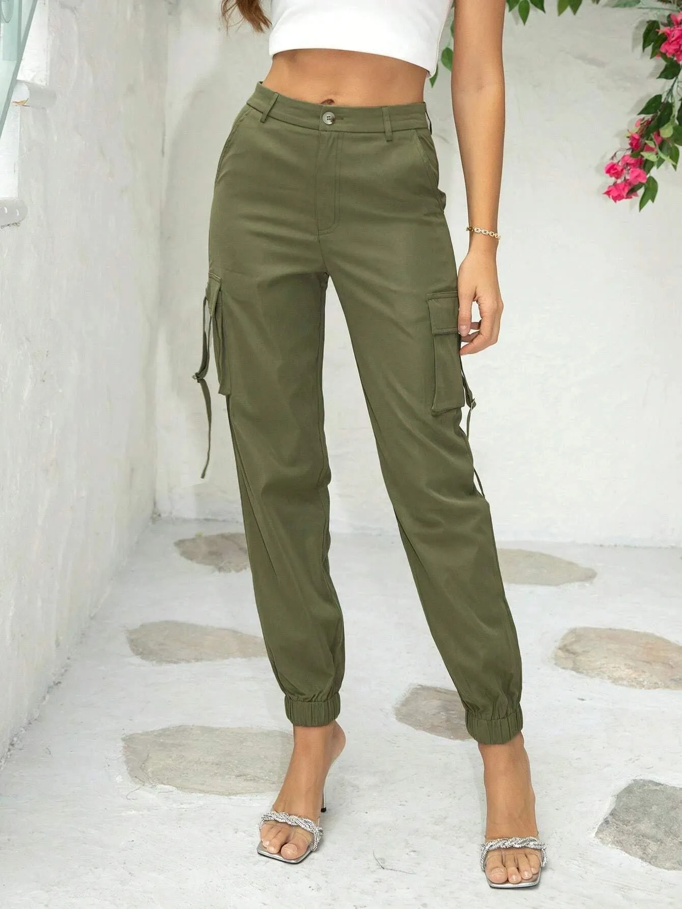 Elegant Flap Pocket Side Cargo Pants