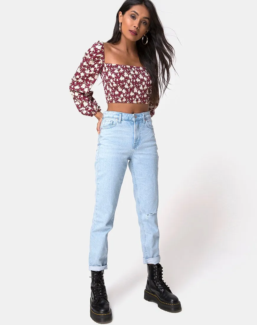 Elina Crop Top in Wild Fleur Maroon