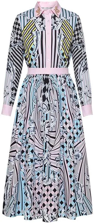 Embellished-Collar Printed Shirt and Midi Skirt Set