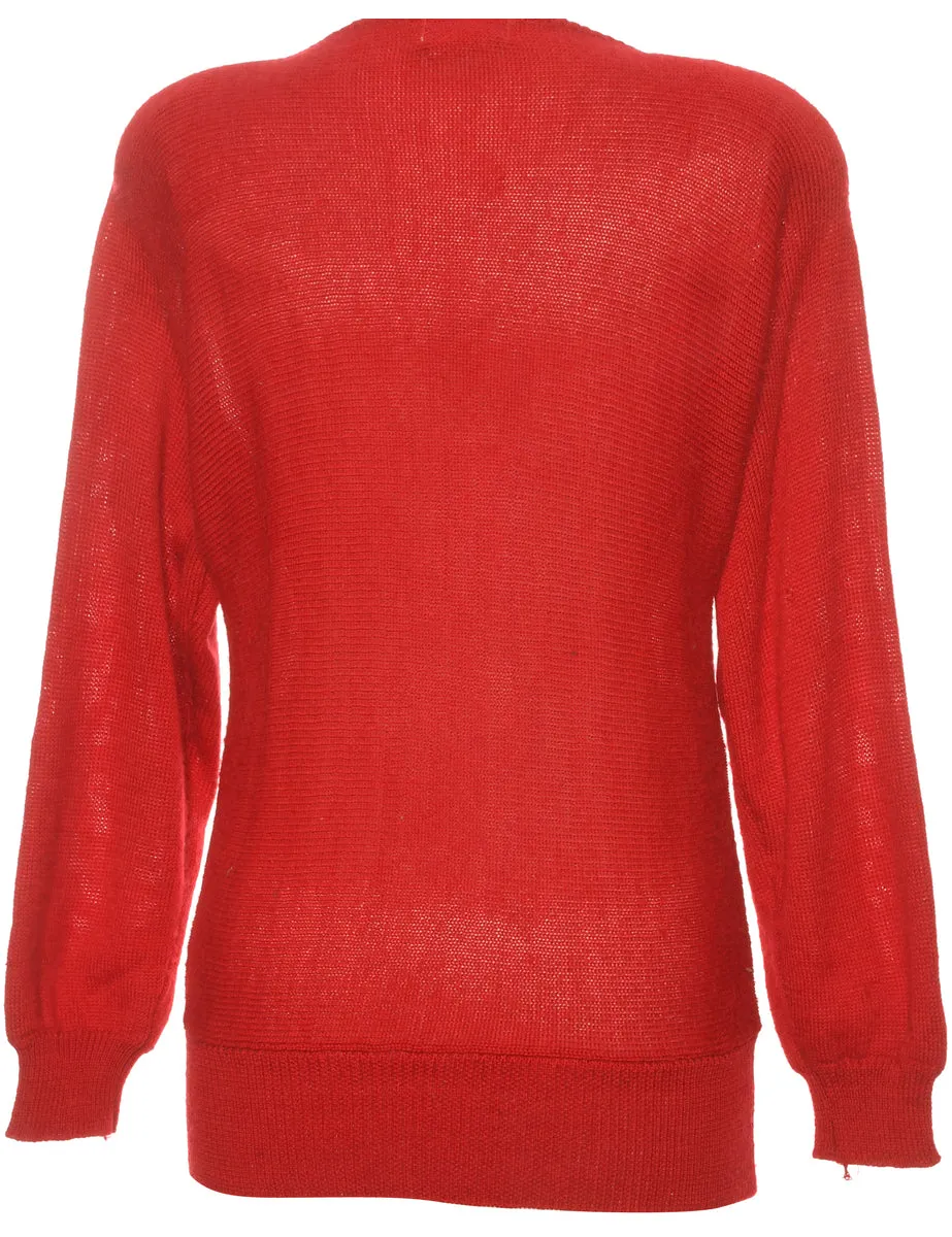 Embellished Red 1980s Jumper - S