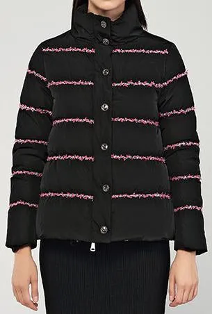 Embroidered-Trim Puffer Jacket, Black