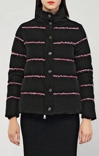 Embroidered-Trim Puffer Jacket, Black