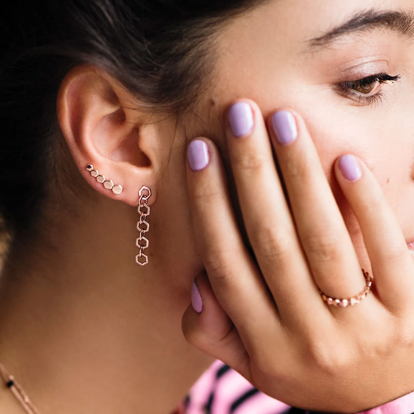 Essentielle Stud Earrings Open Hexagons Rose Gold Colour