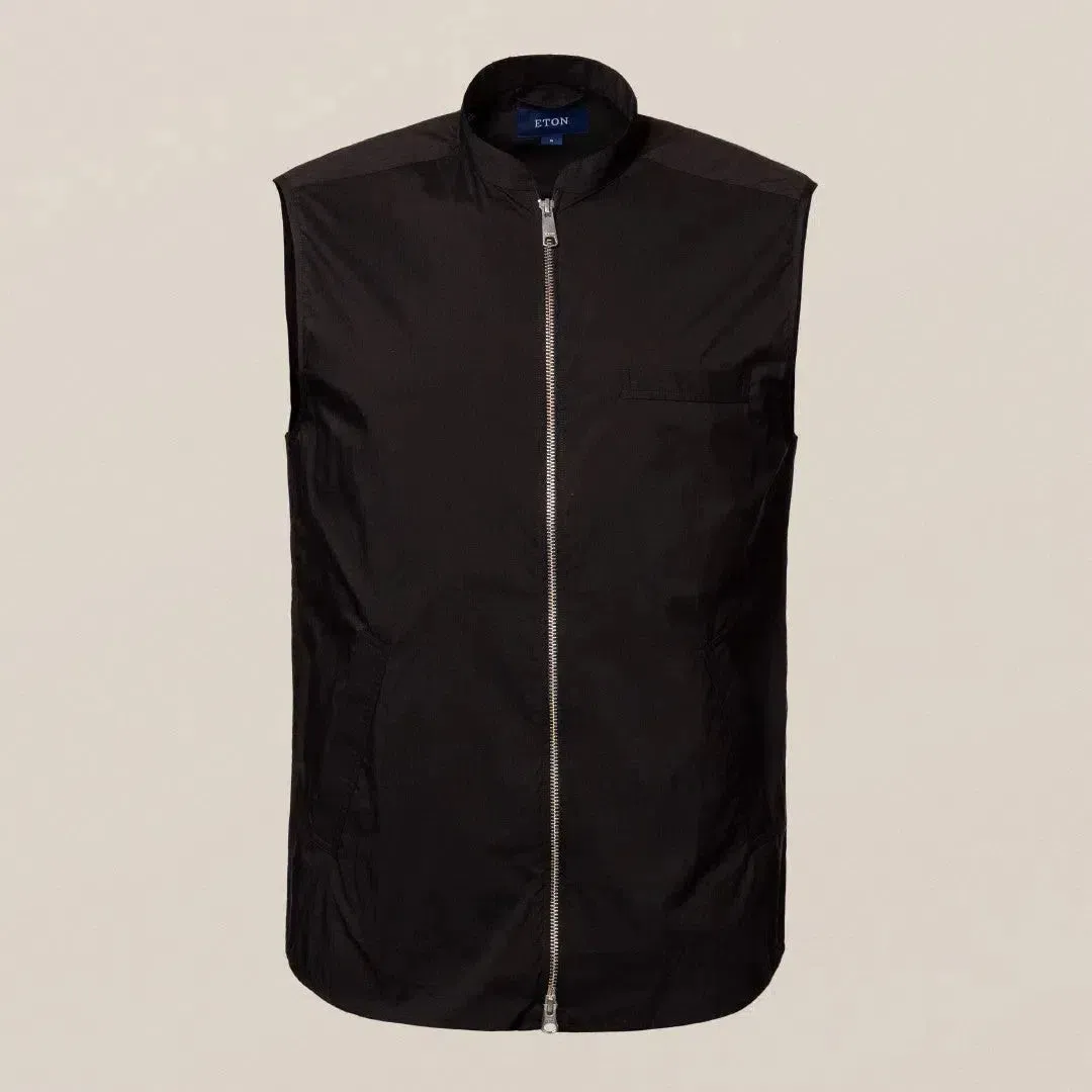 Eton Classic Fit Zip Close Gilet Black