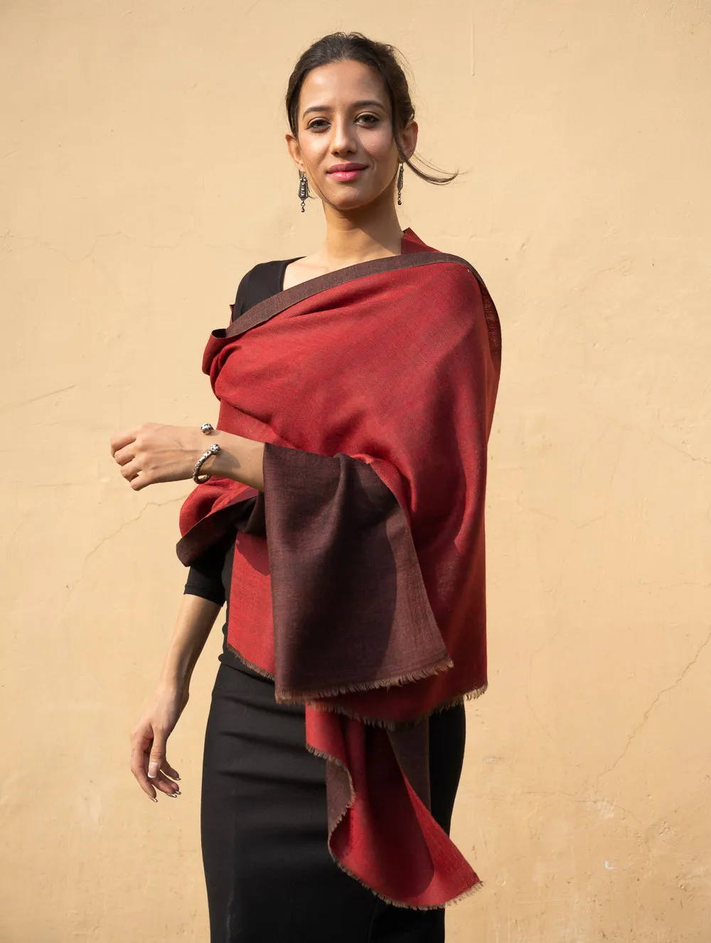 Exclusive Reversible Soft Kashmiri Wool Stole - Brown & Maroon