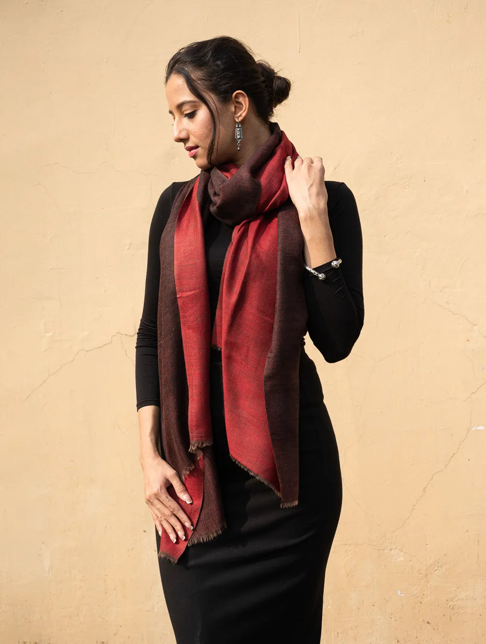 Exclusive Reversible Soft Kashmiri Wool Stole - Brown & Maroon