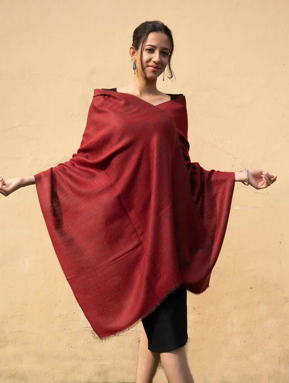 Exclusive Reversible Soft Kashmiri Wool Stole - Brown & Maroon