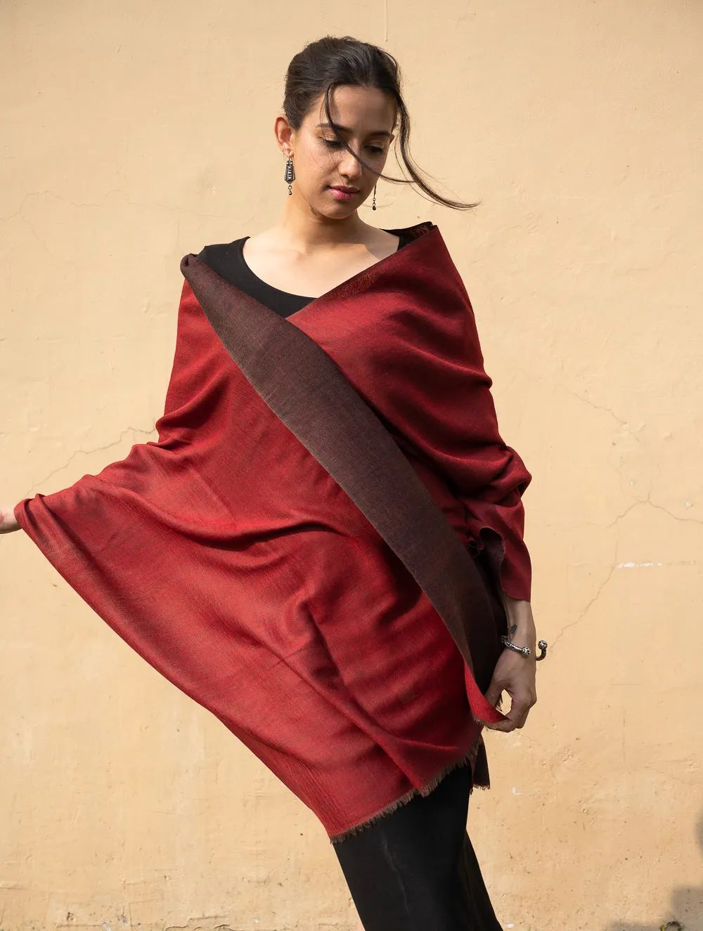 Exclusive Reversible Soft Kashmiri Wool Stole - Brown & Maroon